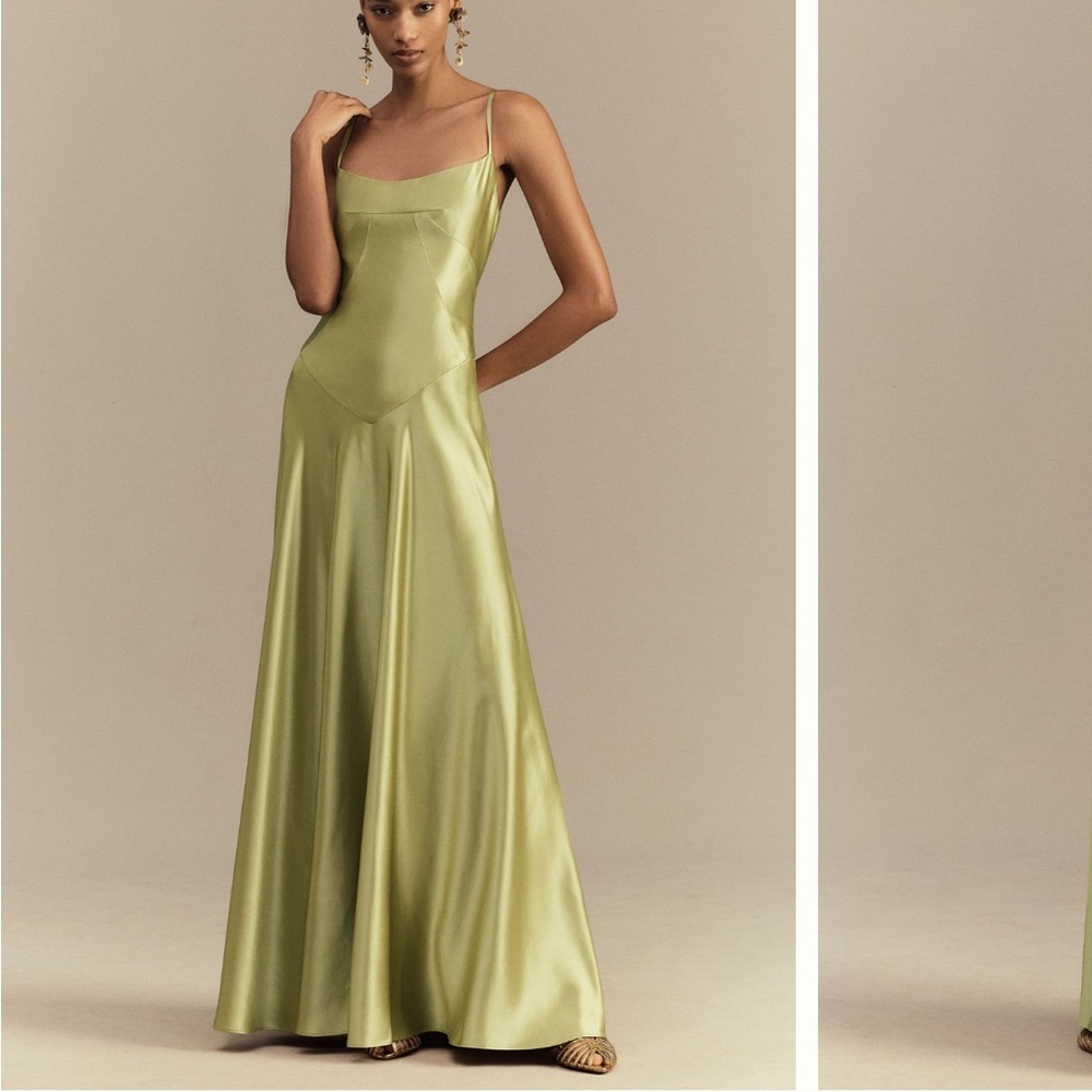 Anthropologie Satin Maxi Dress in Light Green
